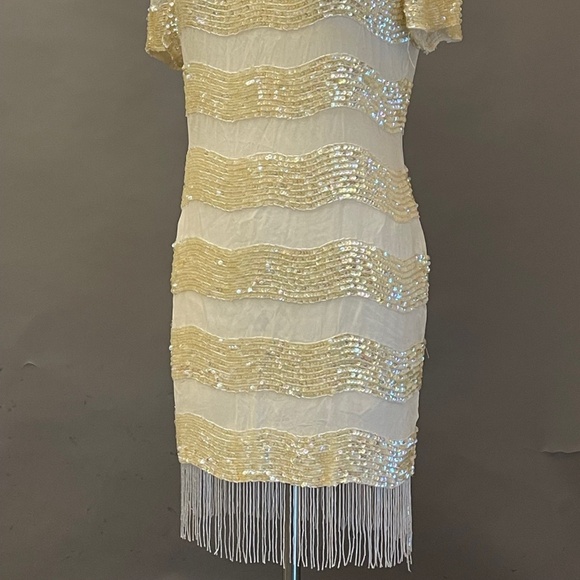 White sequin, fringed dress, size 12 - Picture 4 of 5